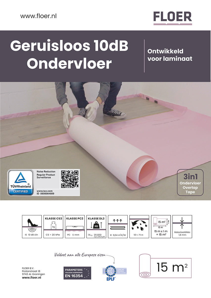 Geruisloos Ondervloer - 10 DB geluidreductie (15m²)