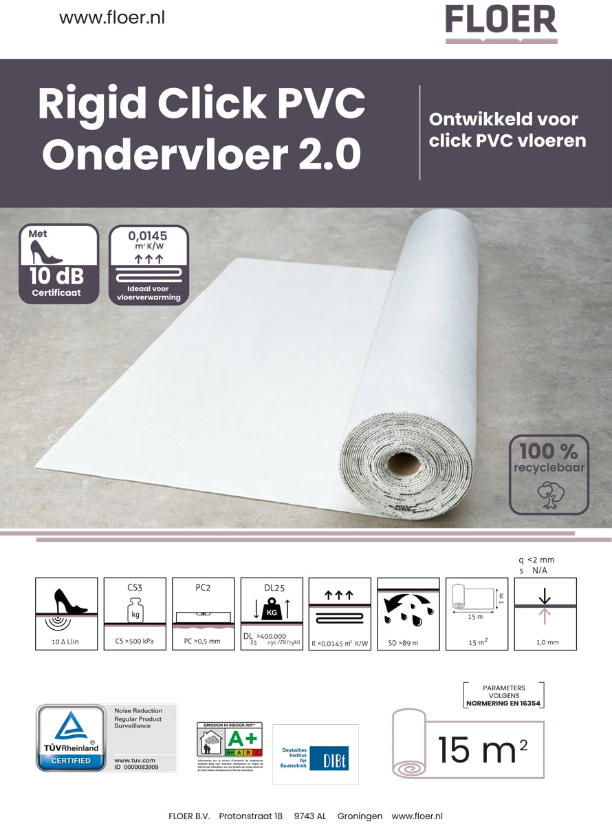 Rigid Click PVC Ondervloer 2.0 met 10 dB (15m²)